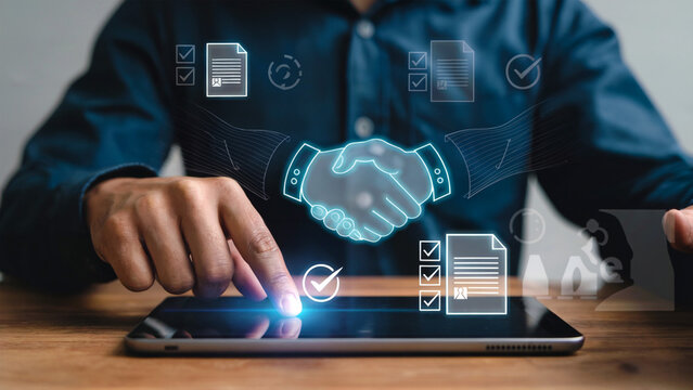 
 Remote Deal Collaboration background, Digital technology background, innovative technology Wallpaper, information security analysis, Web background - Powered by Adobe