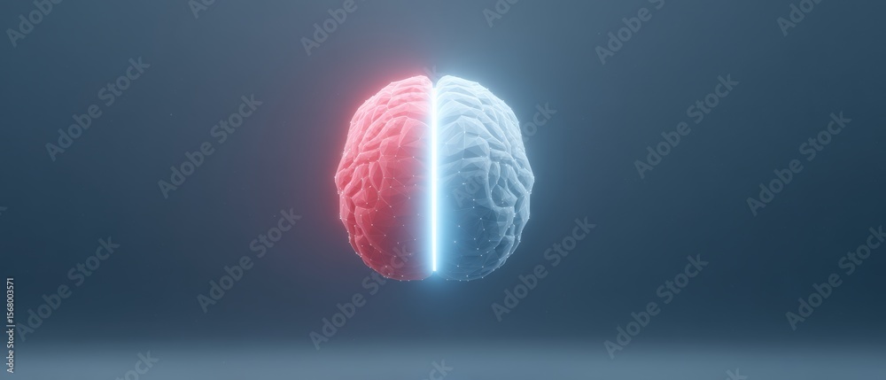 Poster exploring the duality of the human mind conceptual visualization of brain functionality in a digital