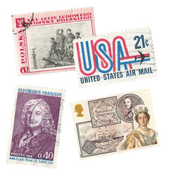 old stamps on transparent background