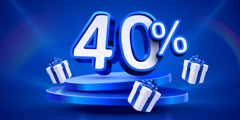 40 percent Off. Discount creative composition, mock up with podium and present boxes podium. Sale banner and poster. Vector