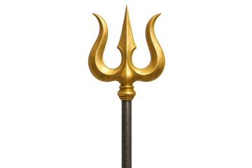 Ornate Golden Trishul, the Divine Trident of Lord Shiva, Symbolizing Power, Protection, and the Three Gunas in Hindu Mythology