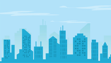 Modern Urban Skyline with Skyscrapers under a Clear Blue Sky – A Minimalist Cityscape Illustration Reflecting Progress and Architecture for your landsape design