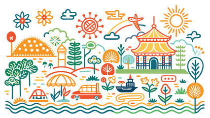 Fototapeta premium Line art illustration of a famous tourist attractions in Japan. Vector illustration