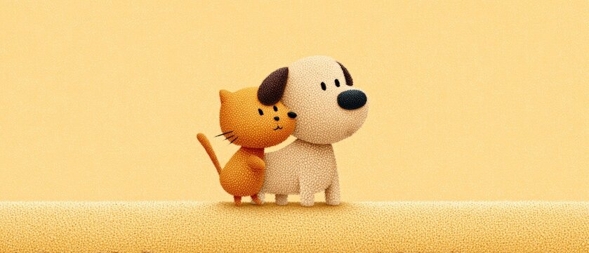 Cute cat and dog embrace whimsical animation cozy home setting playful vibe cheerful perspective friendship concept - Powered by Adobe