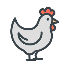 Minimalist Vector Icon of a Chicken – Flat Design, Cartoon Style, Transparent Background