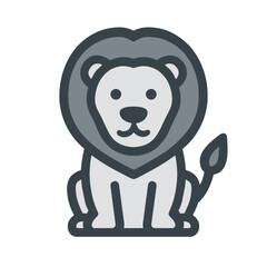 Minimalist Vector Icon of a Lion – Flat Cartoon Design, Transparent Background
