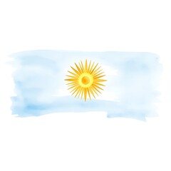 Watercolor abstract Argentine flag with golden sun symbol