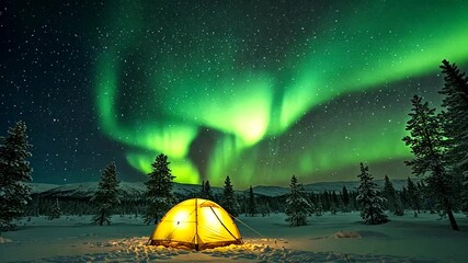 Experience the Magic of the Aurora Borealis: Camping Under the Northern Lights in Winter Wonderland - Powered by Adobe