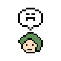 Fototapeta premium Pixel cartoon 8bit character man feel sad tired mood stress sick unhappy stress depressed feel decoration 8 bit male boy bored feel 8bit isolated PNG vector.