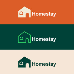 Hotel. Home stay. Line art logo design. Private villas