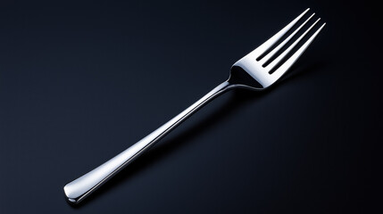 Shiny silver fork placed on a dark background