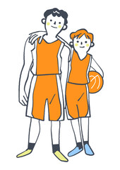 肩を組むバスケチームの仲間　ストックイラスト素材
