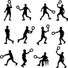 Tennis Silhouettes Set 12 Court Action Vector Icons