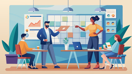 Group of people in an office discussing project plan