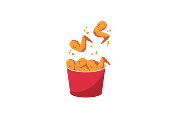 crispy chicken wing bucket icon flat design