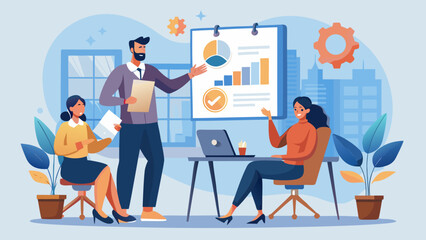 Business presentation with team in office environment