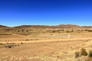 the landscape between Sucre and Potosi near the river Puente Mayu Tambo in Bolivia