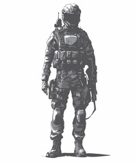 Stylized image of future military vector black and white.eps