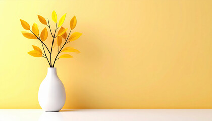 Minimalist Decor with Yellow Leaves and Simple White Vase