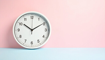 Modern Wall Clock on Soft Pink and Blue Background for Time Concept