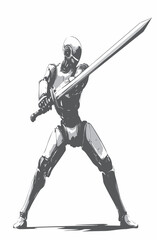 Fototapeta premium Stylized image of fighter robot vector black and white