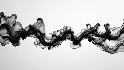 Abstract black smoke wave pattern flowing gracefully isolated on white background, elegant artistic design suitable for creative projects and backgrounds.
