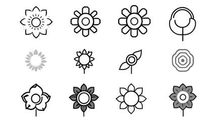 装飾ラインフラワーアイコン｜Decorative Line Flower Icons