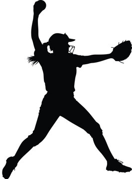 Dynamic Female Softball Pitcher Silhouette Vector Illustration

