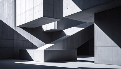 Fototapeta premium Abstract Architecture with Concrete Shapes and Dramatic Light Effects