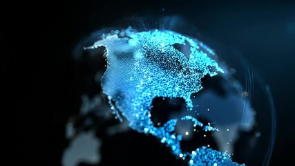 3D animation of world map with digital display, showing social network connections and global data exchange - Powered by Adobe