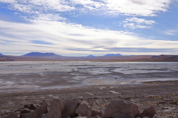 Bolivia, the southwest of the Altiplano, Potosi Department. Laguna Capina, salt lake known for the extraction of borax