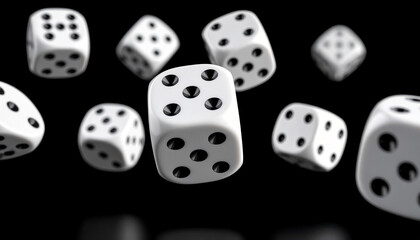 闇に舞うサイコロの一瞬 &ndash; ギャンブルの緊張感を捉えたモーションビジュアル
Falling Dice Captured in Motion &ndash; A Dramatic Glimpse into Gambling Suspense