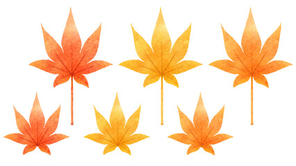 水彩風の紅葉のイラストセット