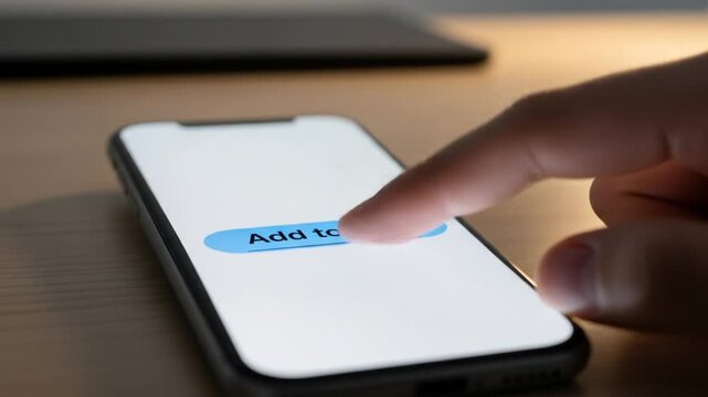 Adding to Cart: Finger Taps Button on Smartphone for Online Shopping Experience