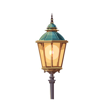 Vintage Gas Street Lamp Illustration with Black Background