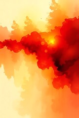 Abstract watercolor background with fiery red, orange and yellow tones