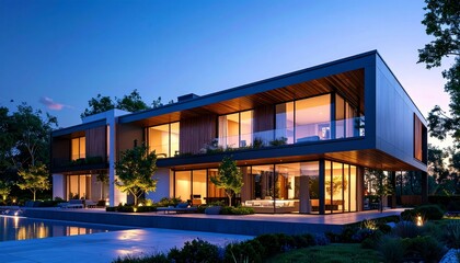 Obraz premium Luxury Modern Villa at Dusk