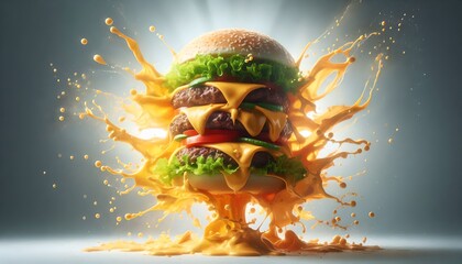 Juicy Burger with Cheese Splash