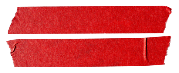 Set of red adhesive torn paper tape isolated on transparent background