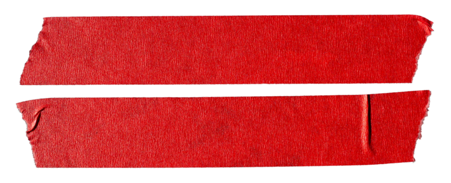 Set of red adhesive torn paper tape isolated on transparent background