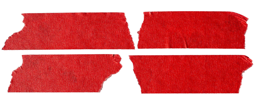 Set of red adhesive torn paper tape isolated on transparent background