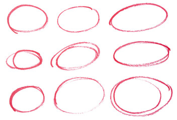 Set of red highlight circles on transparent background cut out design elements