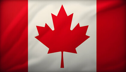 Flag of a Country with Red Maple Leaf and Stripes Displayed