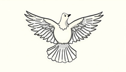 Fototapeta premium White Dove with Wings Outspread Illustration on Cream Background