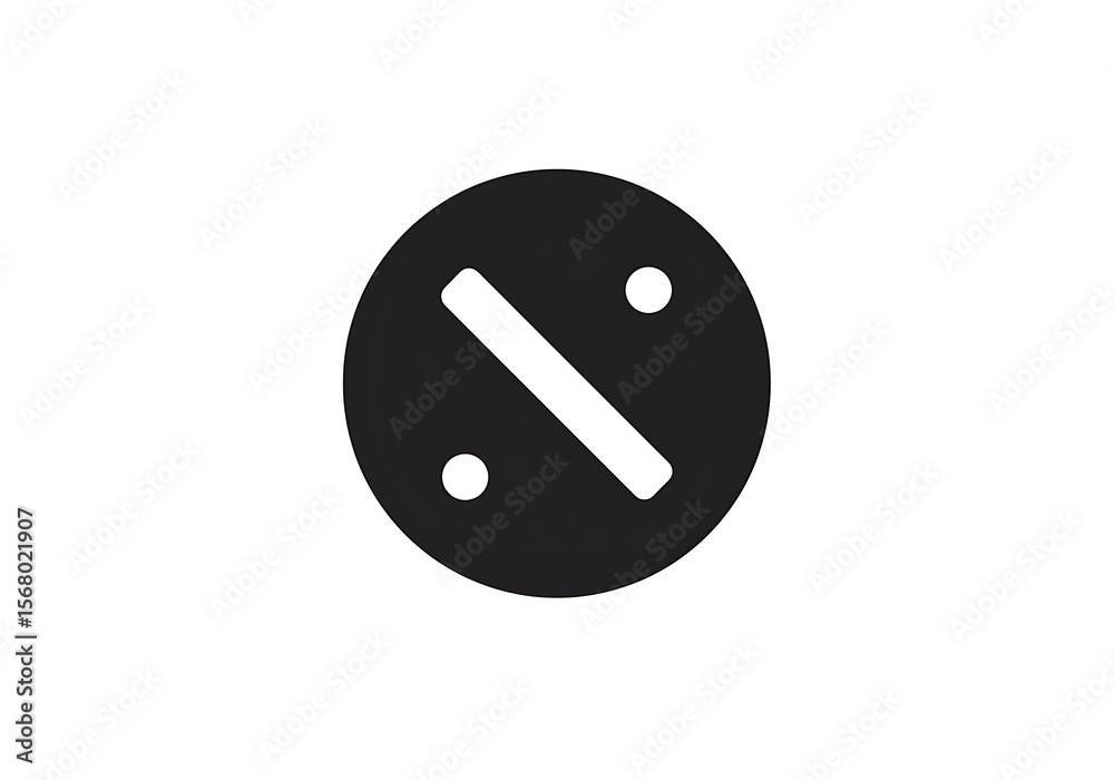 Poster A simple black circle with a white diagonal line and two dots isolated on a white background view