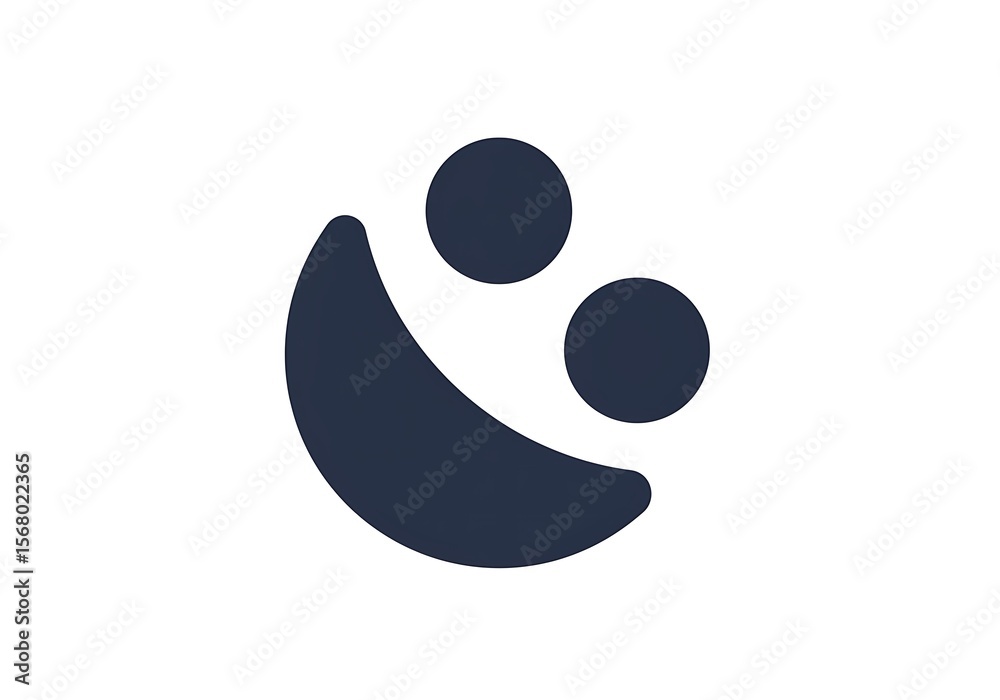 Poster A simple graphic of a crescent moon shape with two circles above it on a white background design
