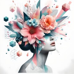 Surreal Portrait of a Woman with Abstract Floral Explosion