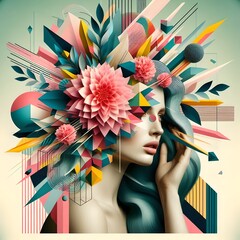 Surreal Portrait of a Woman with Abstract Floral Explosion