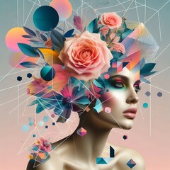 Surreal Portrait of a Woman with Abstract Floral Explosion