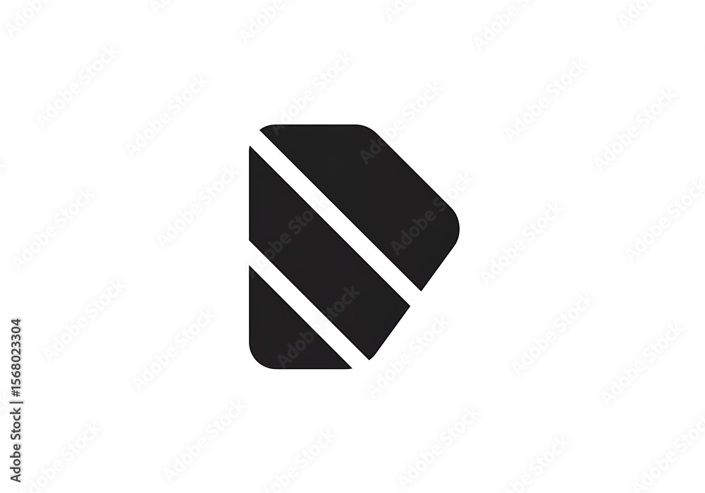 Poster A black geometric shape with rounded corner and three diagonal lines on a white background